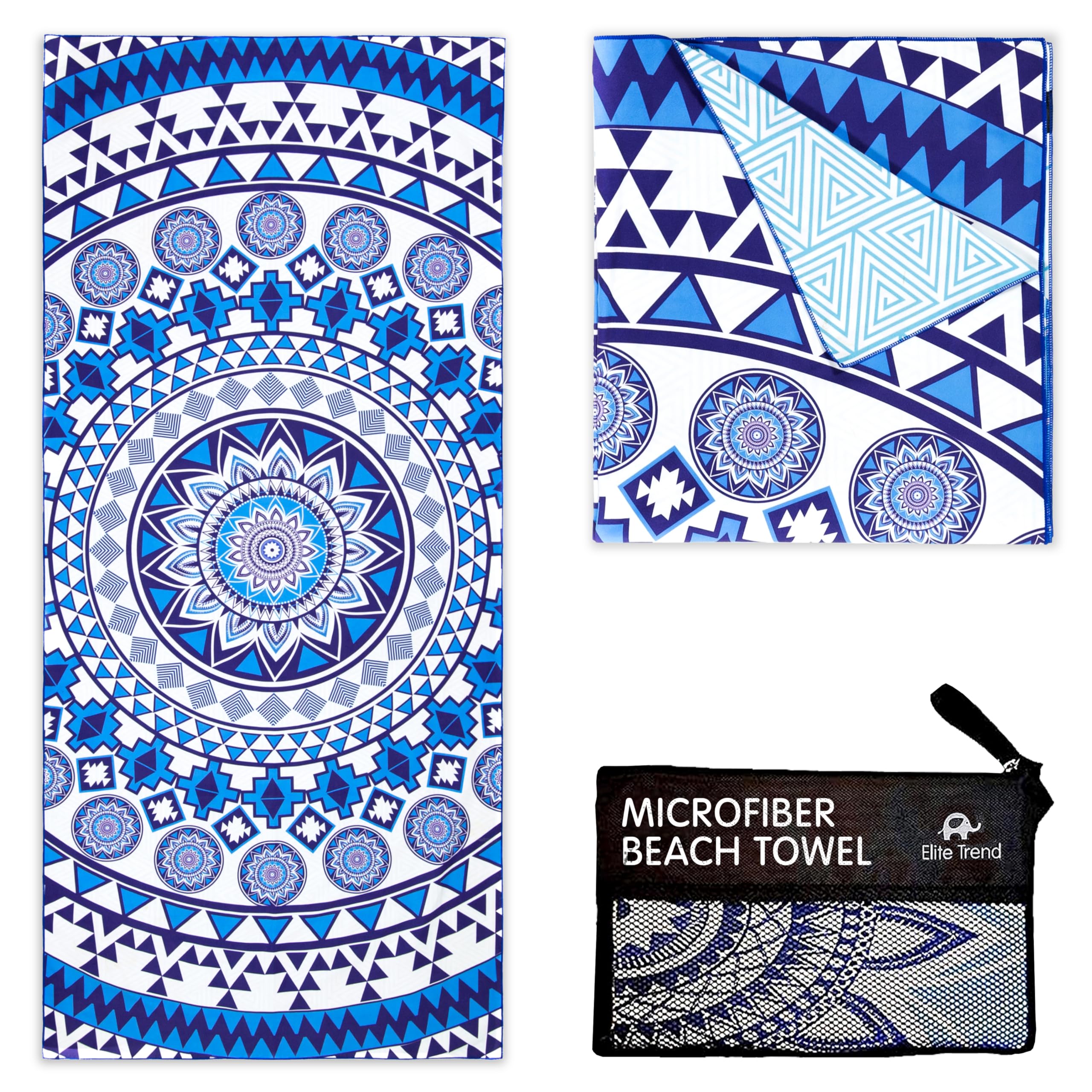 XL Beach Towel for Travel – Extra Large 78x35 Inch w/Bag – Lightweight Microfiber, Compact, Soft, Quick Dry, Sand Free – for Swimming, Pool, Camping, Yoga, Workout – Blue Angel