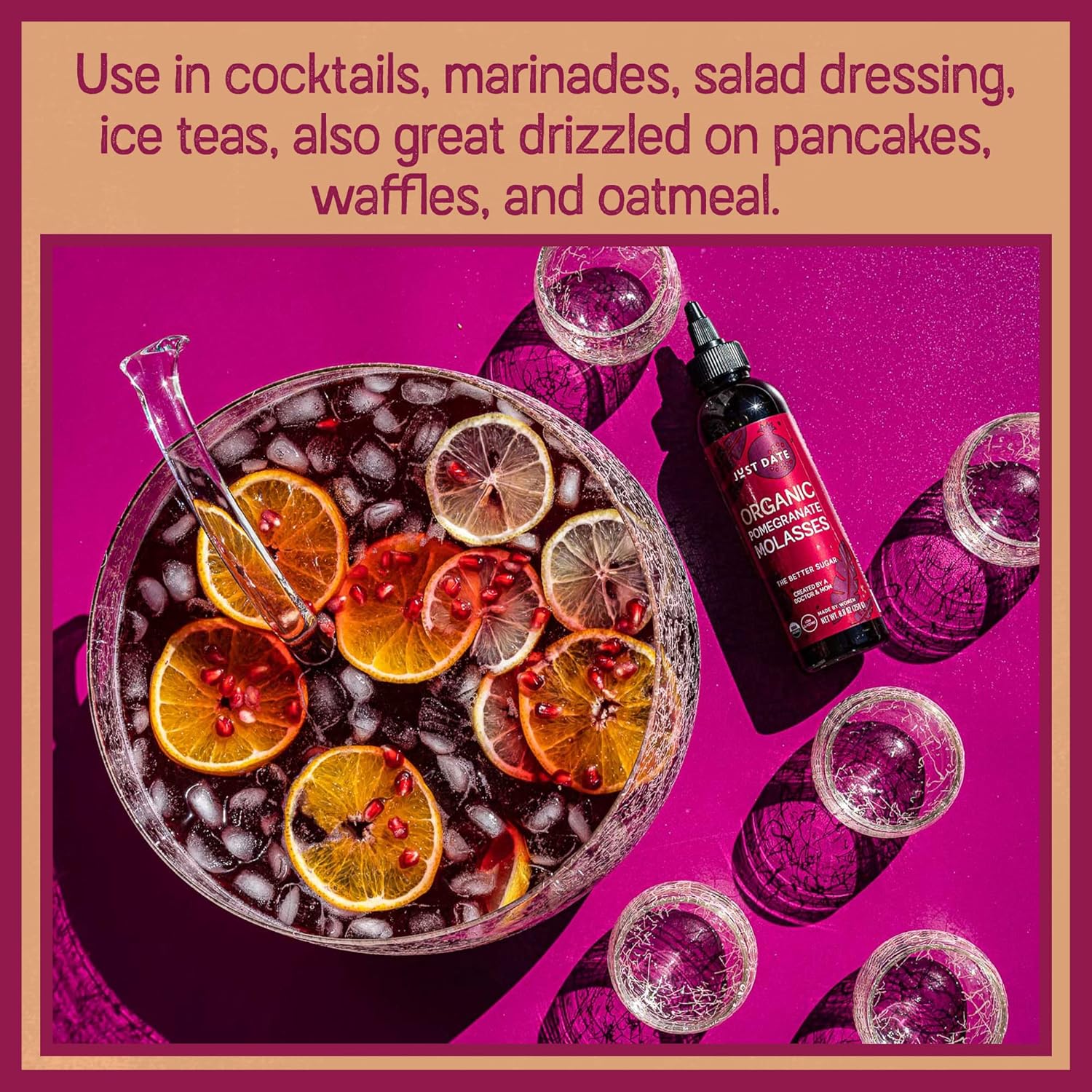 Just Date : Just Pomegranate Syrup : Organic Pomegranate Molasses | Two 8.8 OZ Squeeze Bottle I Low-Glycemic, Vegan, Paleo