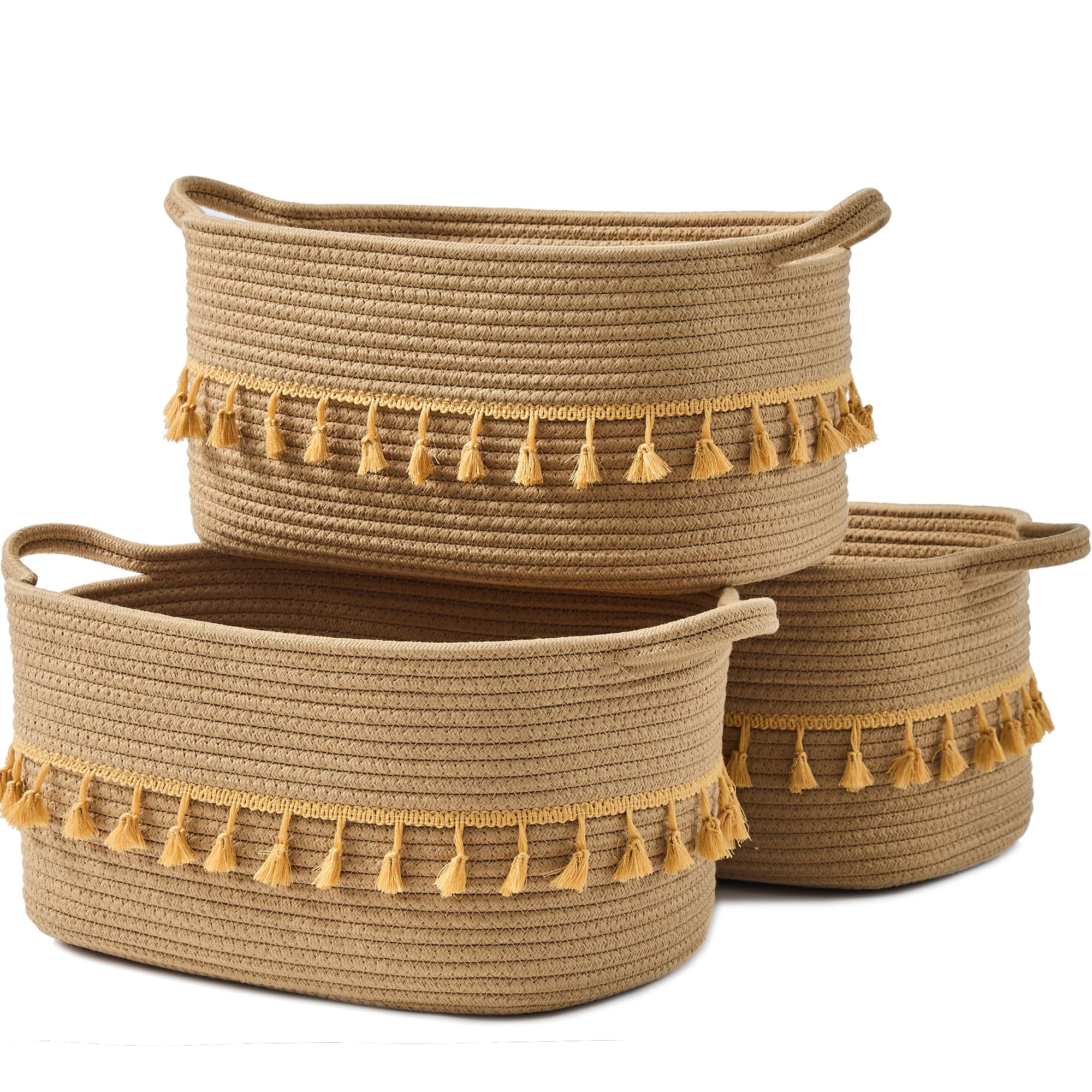Storage Baskets for Shelves, 3 Pack Woven Cotton Rope Baskets