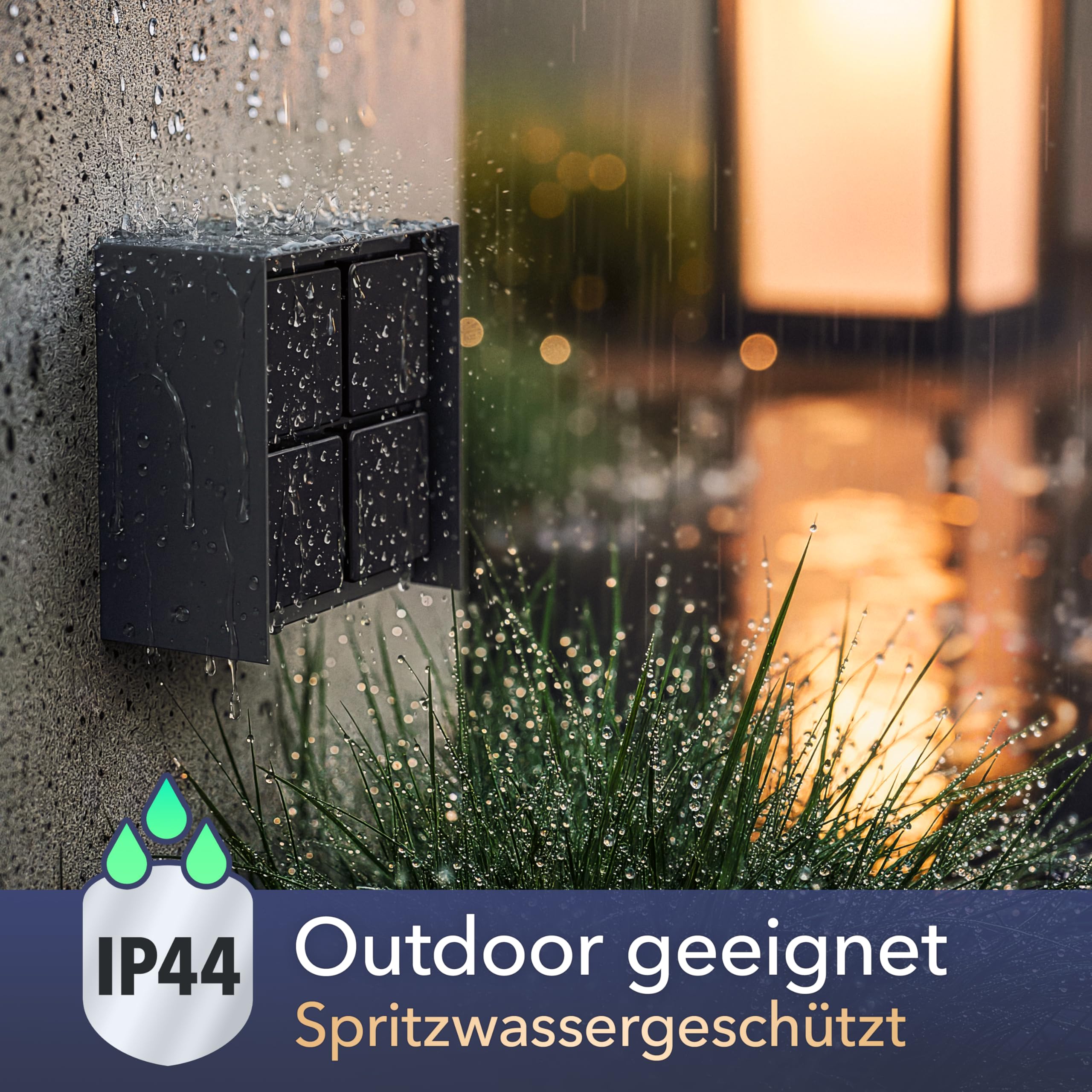 ledscom.de 2X Außensteckdose 4-Fach STEDDA und 2m Kabel, IP44, Edelstahl anthrazit quadratisch, Steckdosen für Garten, Terrasse und Außenbereich
