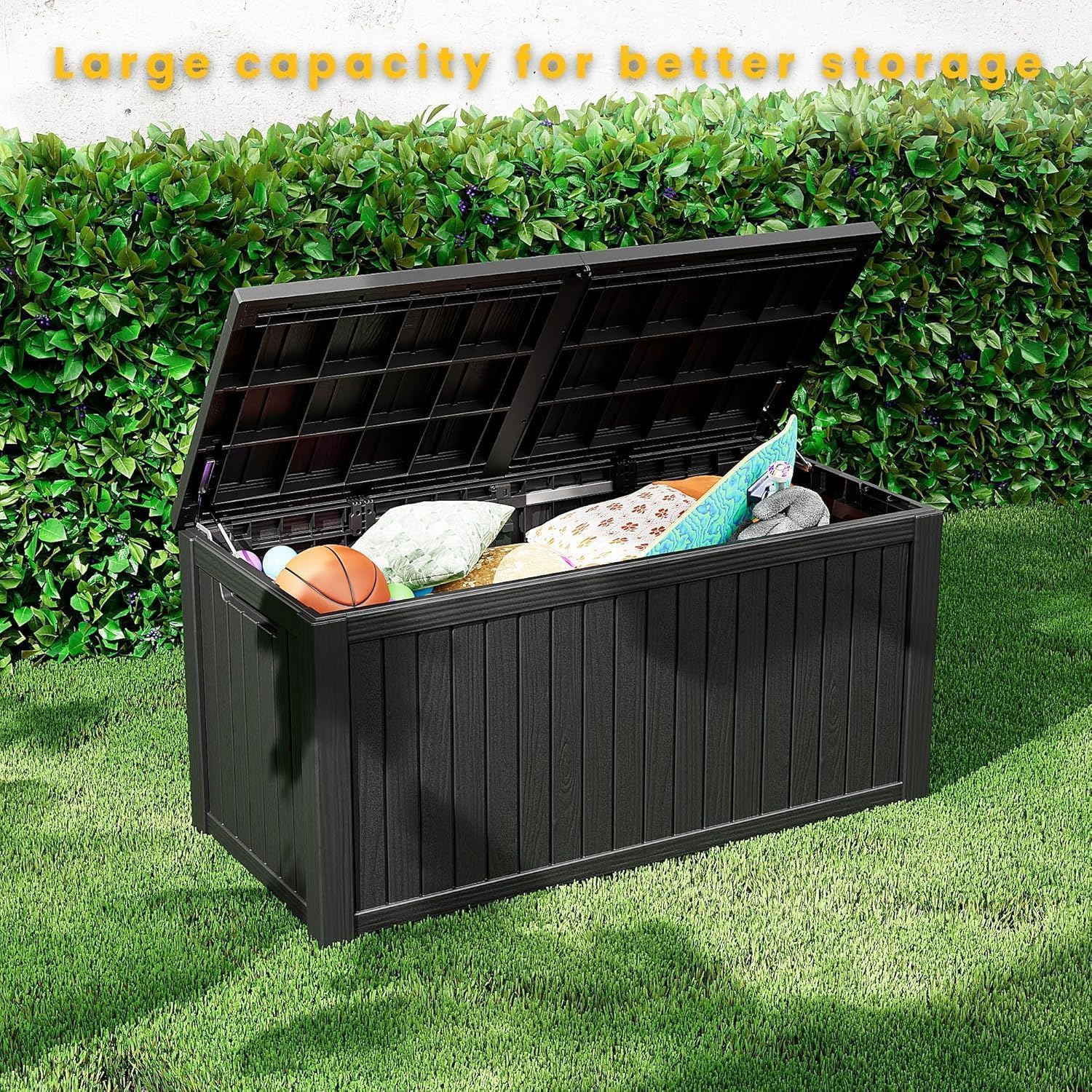 Outdoor Storage Box 205GAL Waterproof Resin Deck Box,Pool Accessories Supplies，UV-Resistant Lockable Package Delivery Bin for Garden Tools,Large Patio Outside Cushions,Chest,Furniture,Black