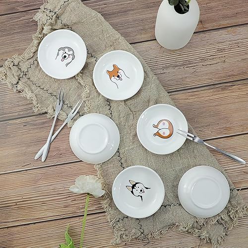 Miniatura 7 de SOCOSY Plato de cerámica con patrón de animales de dibujos animados súper lindos, plato de condimentosplato de sushi de soyaplatos de aperitivoplato