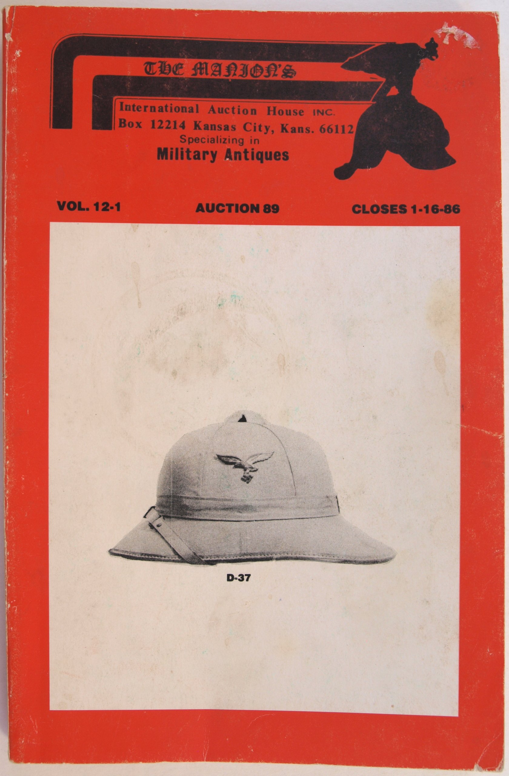Manion's International Auction House Vol. 12-1 Auction 89 Catalog German Military Antiques 1986