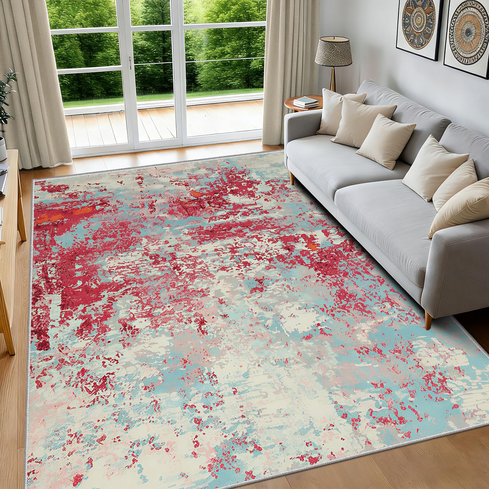 FTCJWL Washable Rugs for Living Room, Modern Abstract Oil Painting Design Area Rug, Non-Slip Short Pile, Foldable Machine Washable Rug for Bedroom Dining Room Kitchen — image 1