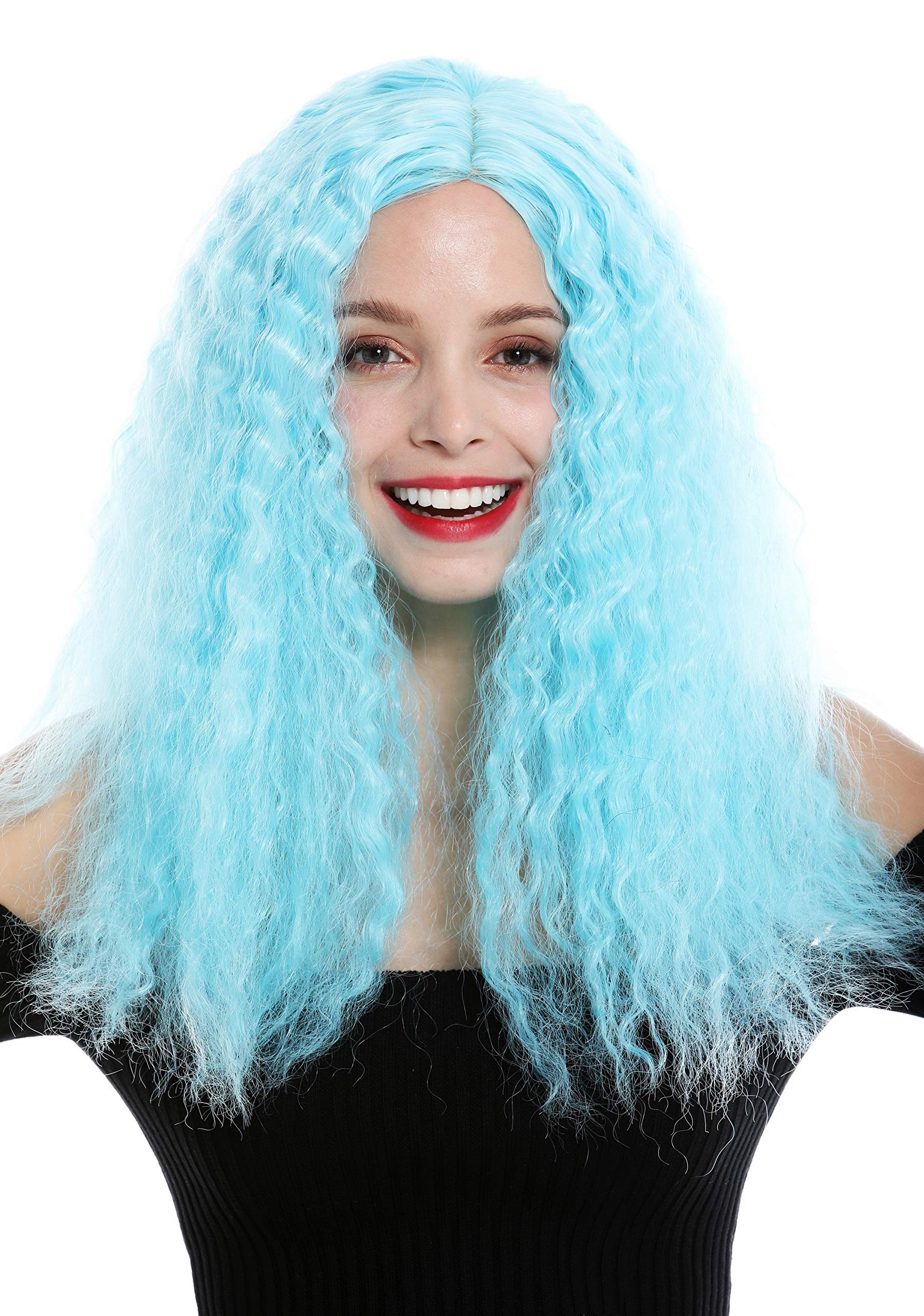 WIG ME UP, YZF-7304-T4516 women's quality wig very long voluminous frizzy curls middle parting blue, Ice blue (T4516)