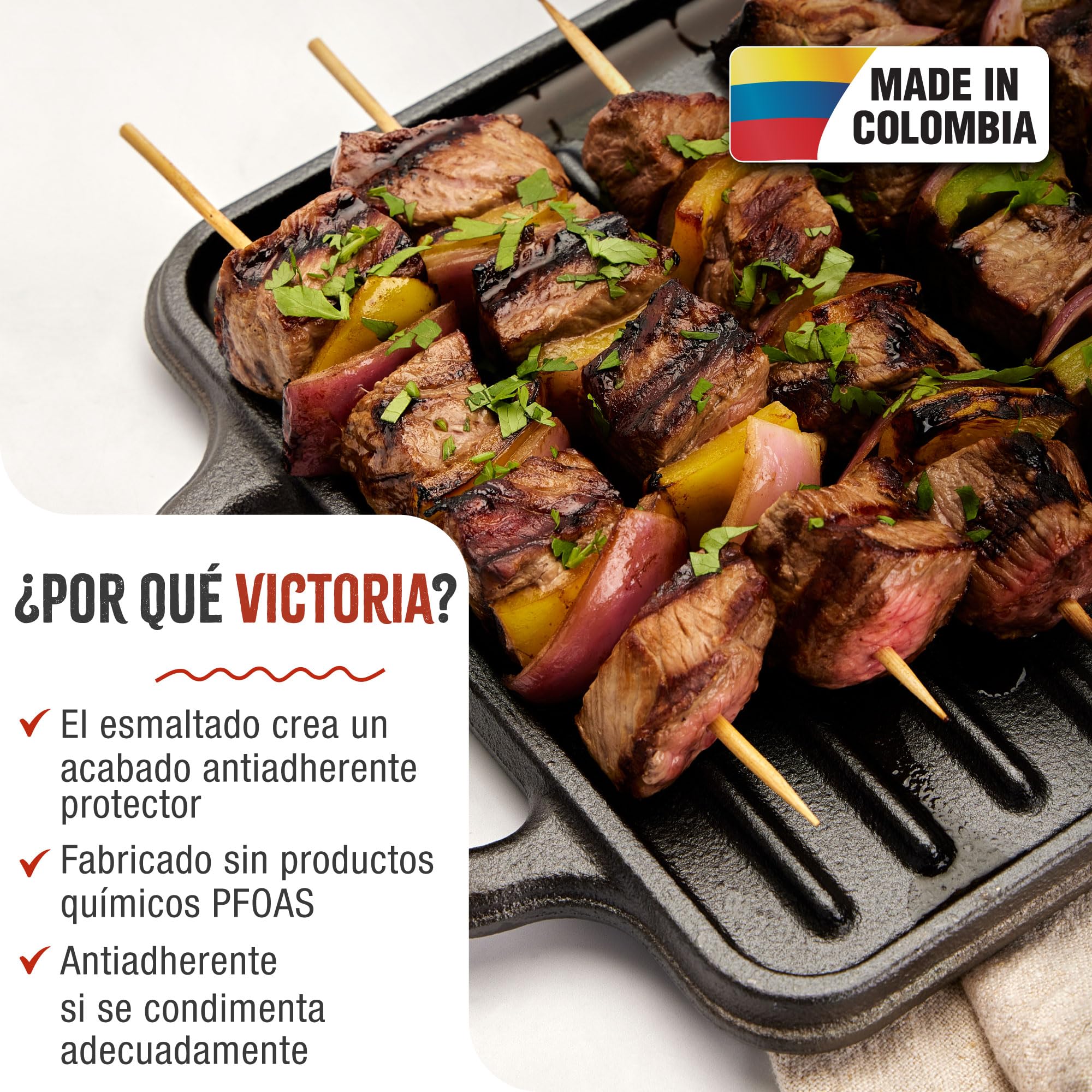 VICTORIA Plancha Cocina Hierro Fundido Esmaltado Parrilla Doble Reversible 33 X 21cm para Fuego, Barbacoa, Horno, Vitrocerámica, Gas, Libre de Tóxicos sin PTFE