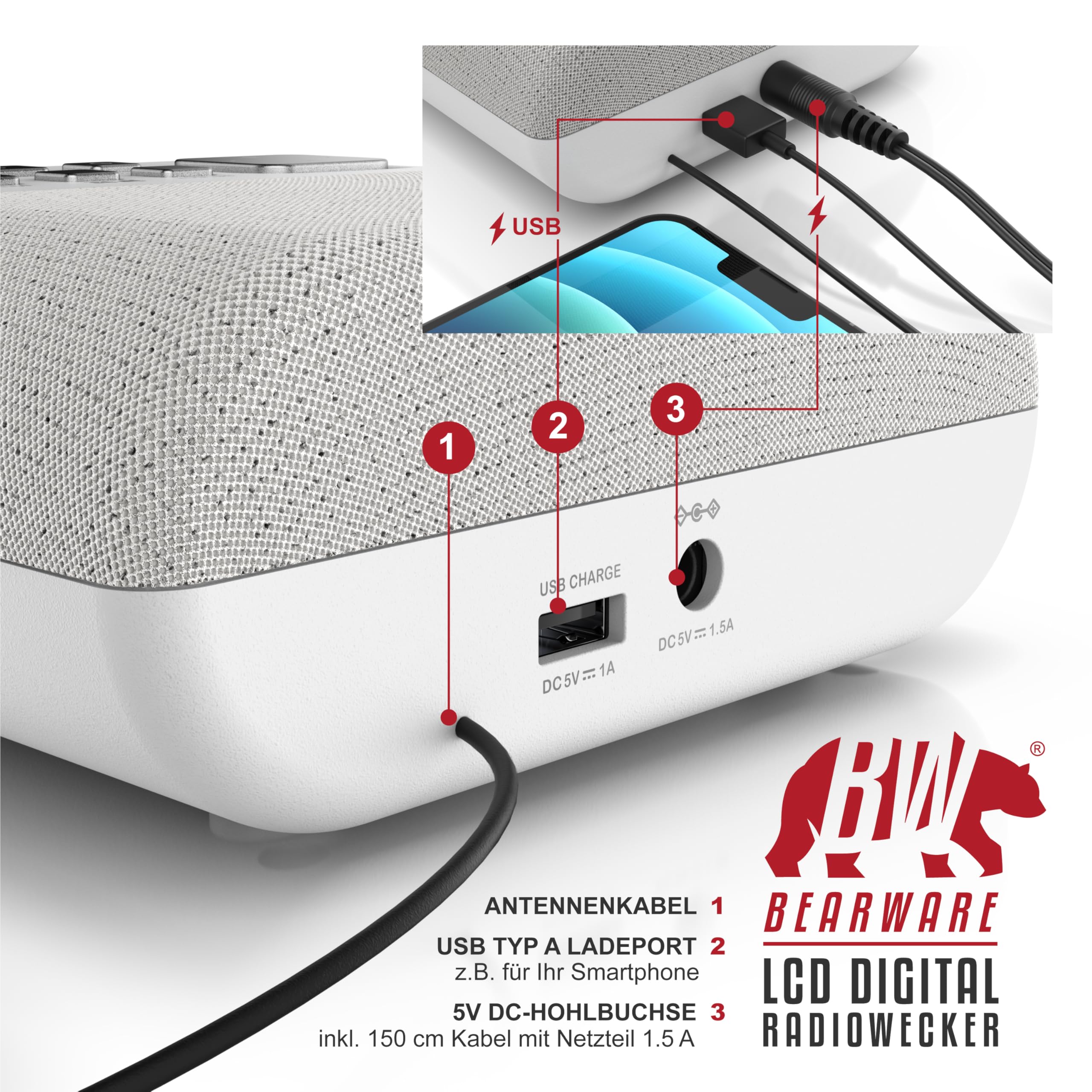 CSL - DAB Plus Radio digital - Radiowecker DAB+ FM UKW - je 20 Speicherplätzen – 16 Lautstärkestufen – Wecker – große Ziffern – Snooze – Abschalttimer – inkl. Netzteil