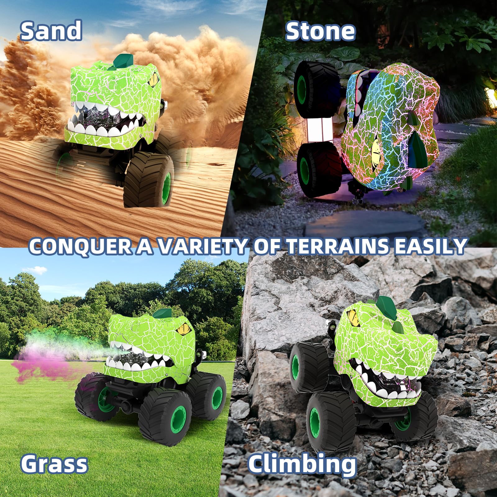 Dinosaur Remote Control Car,2.4hz Rc Monster Truck Toy,Suitable For Boys,With Spray, Light And Sound, All Terrain Remote Control Car,Suitable For3,4,5,6,7-Year-Old Children,Christmas Birthday Gift