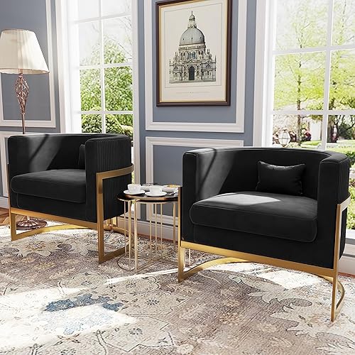 Miniatura 43 de Silla decorativa de terciopelo, moderna silla tapizada de barril verde, sillas de brazo ancho para sala de estar, dormitorio, club, sillas