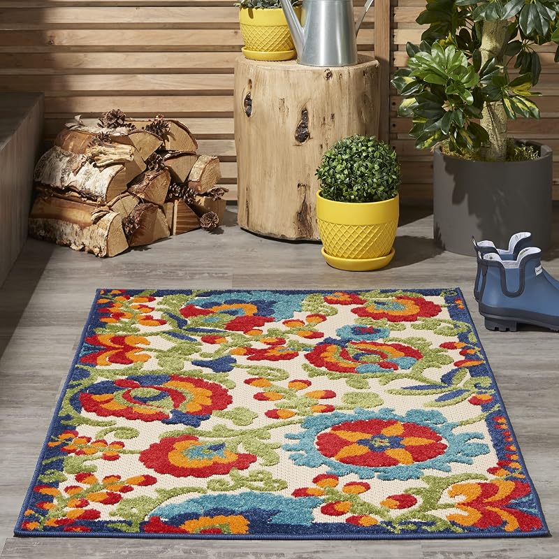 Nourison Home Aloha Alfombra multicolor de 2'8" x 4' - Fácil de limpiar, no se desprende, dormitorio, sala de estar, comedor, cocina (3' x 4')
