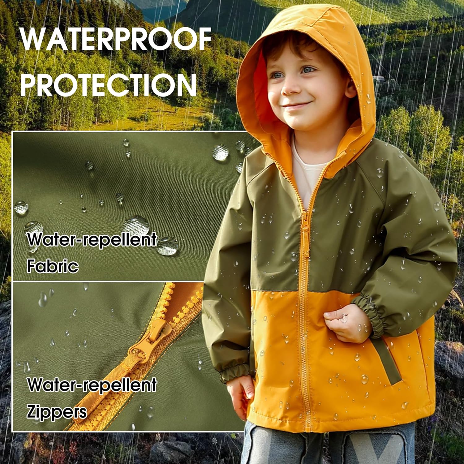 Feidoog Toddler Boys Rain Jacket Kids Waterproof Lightweight Hooded Zipper Raincoat Windbreaker Outwear Jacket