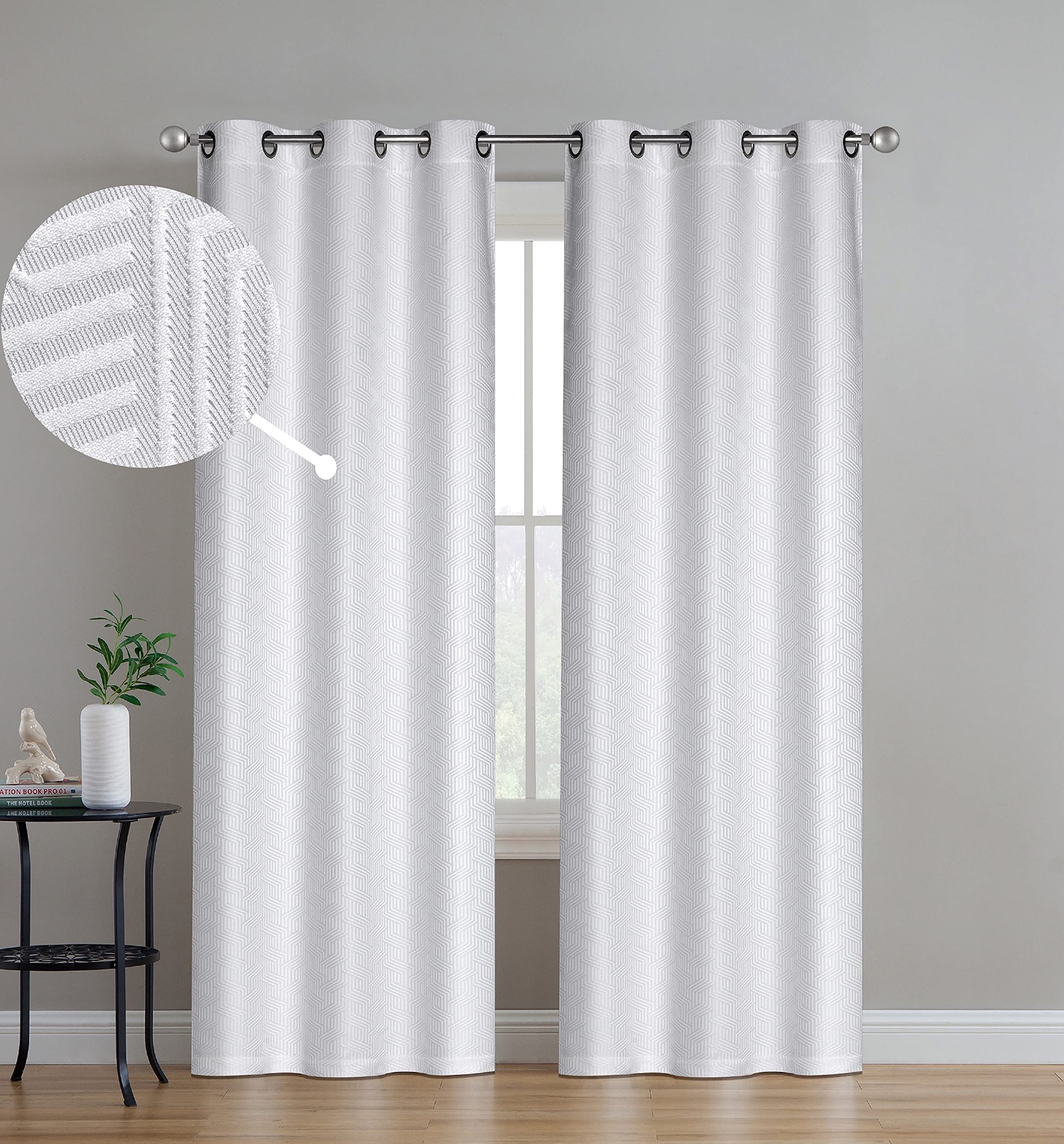 Dainty Home Monte Carlo Elegant Intricate Design Trellis Textured 76" X 84" Window Panel Pair in White