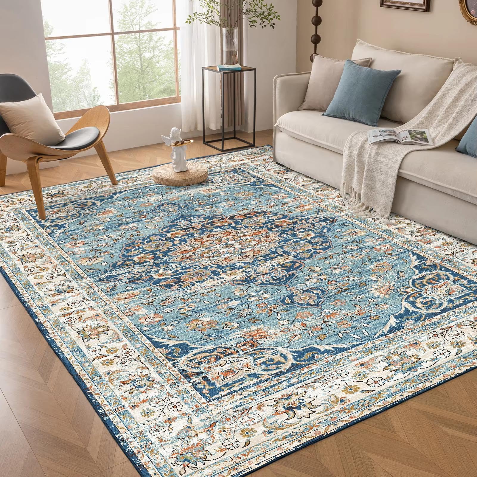 Alfombra lavable que no resbala de diseño vintage para sala de estar