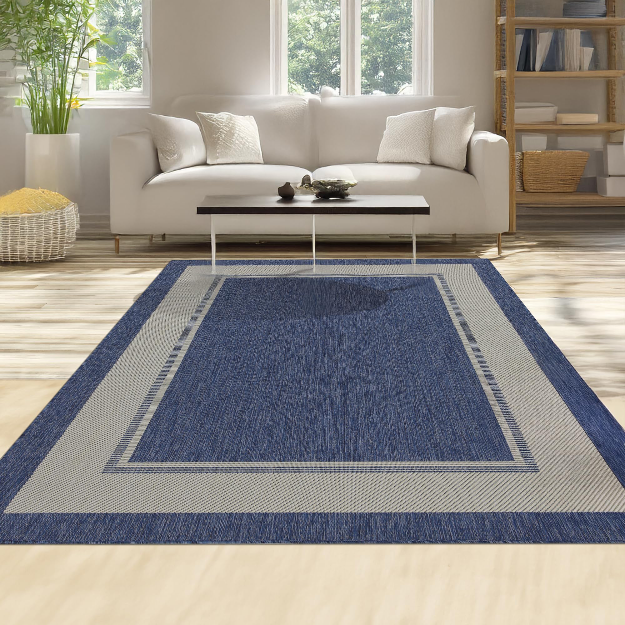 homeart Area Rugs – Durable, Stain-Resistant, Vibrant Geometric Design Carpets – Easy-Clean Rugs for Living Room, Kitchen, Entryway, or Bedroom – Rectangular - D.Blue Cream - 180x270 cm