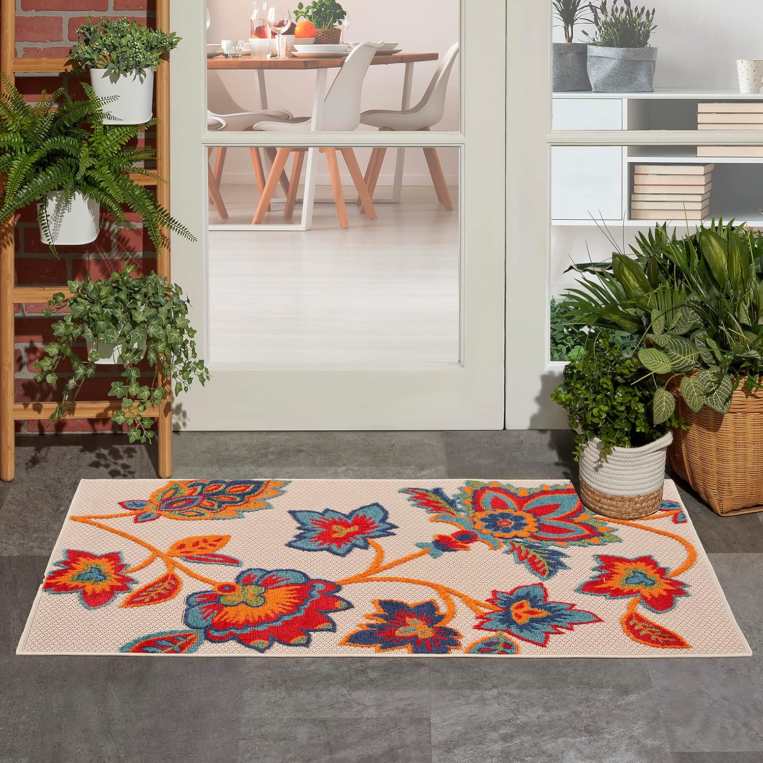 Nourison Home Aloha Indoor-Outdoor Multicolor 2'8" x 4' Area Rug, Easy Cleaning, Non Shedding, Bed Room, Living Room, Dining Room, Backyard, Deck, Patio (3x4)