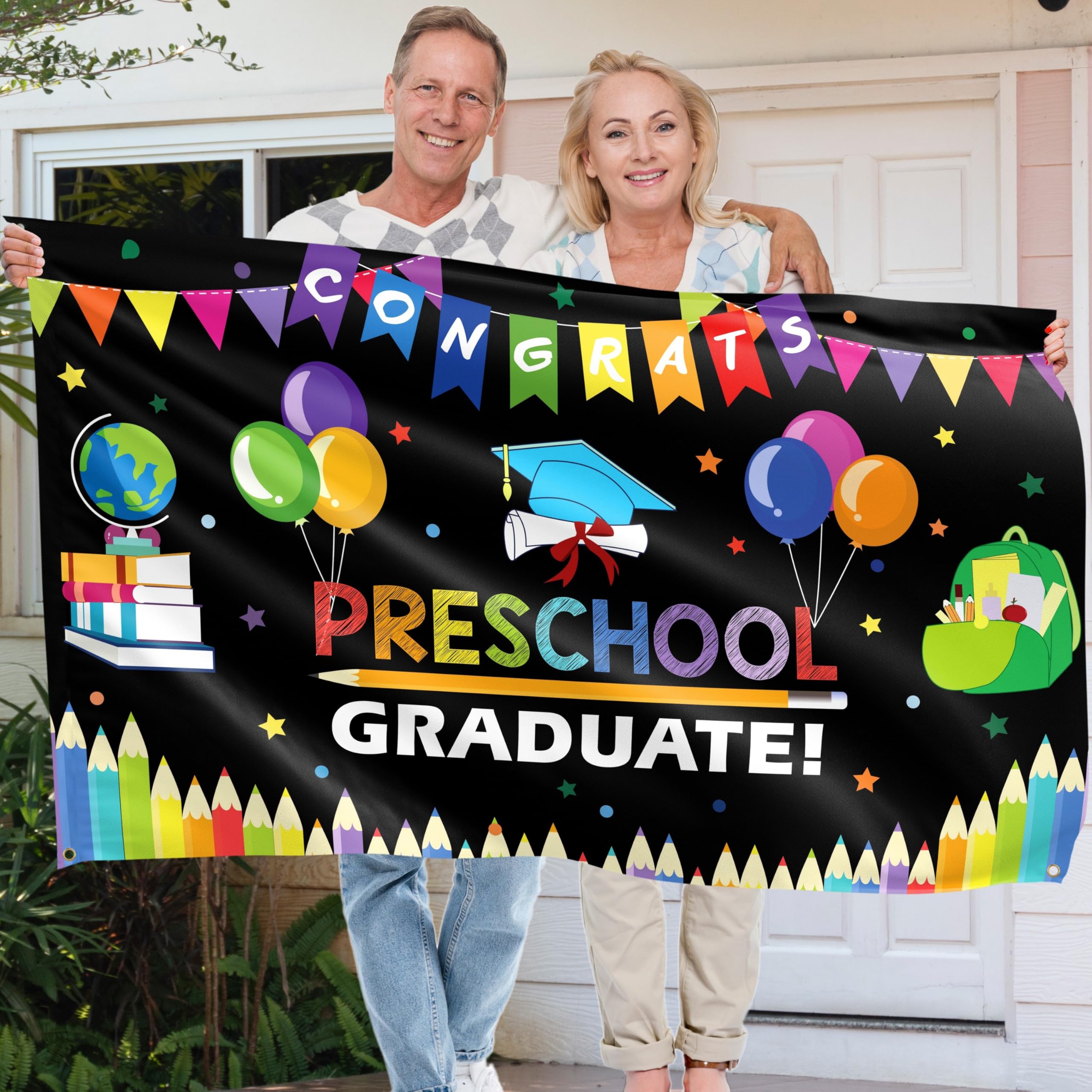 Preschool Graduation Banner - Preschool Graduation Decorations 5x3ft - Congratulations Banner (Vivid Black Colors) - Image 3