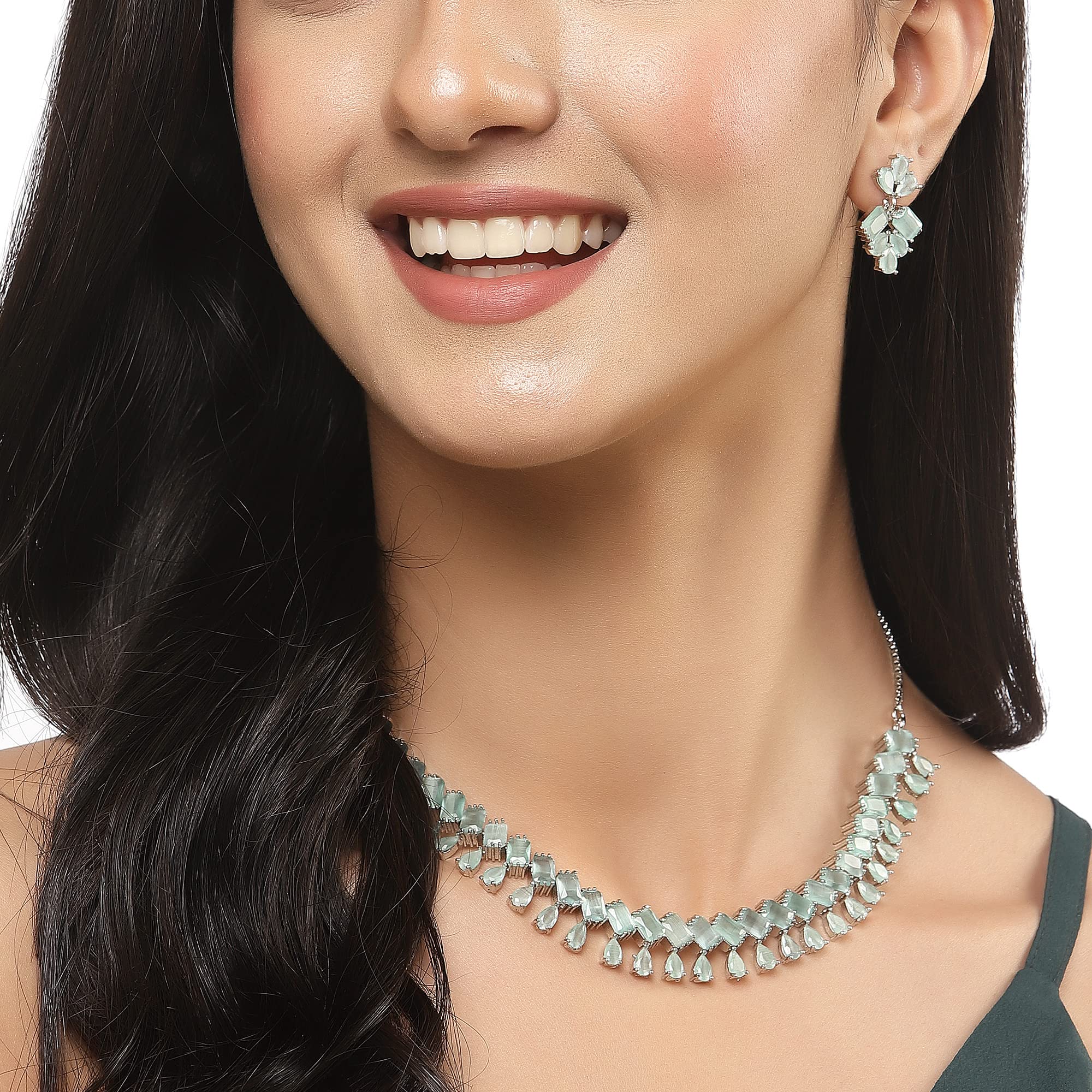 Rhodium-Plated American Diamond Necklace Set