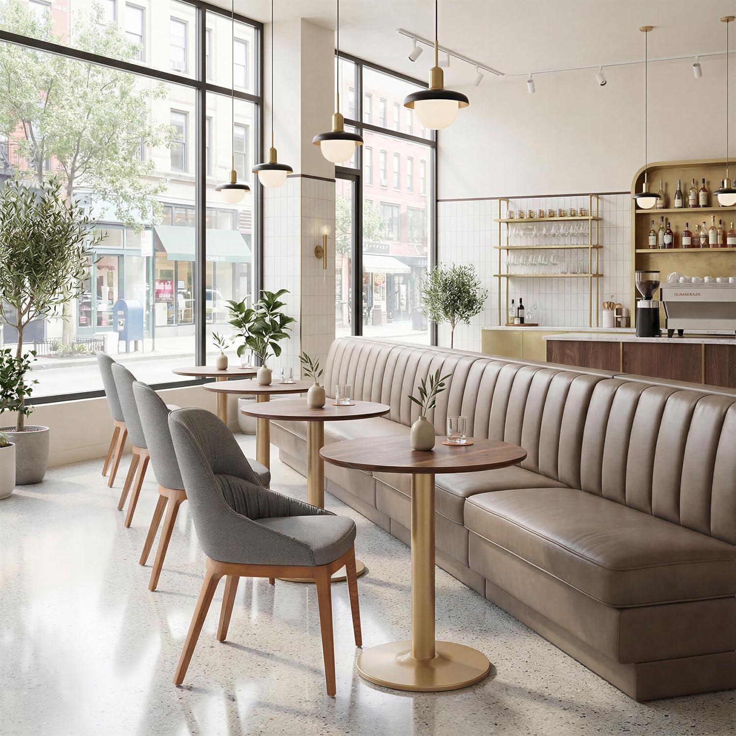 Alto Bistro Table Brown & Gold, Brown Dining Table, Modern Style, Faux Wood MDF Round Shape Tabletop, Steel, Indoor Dining, 23.6" W x 23.6" D x 29.9" H