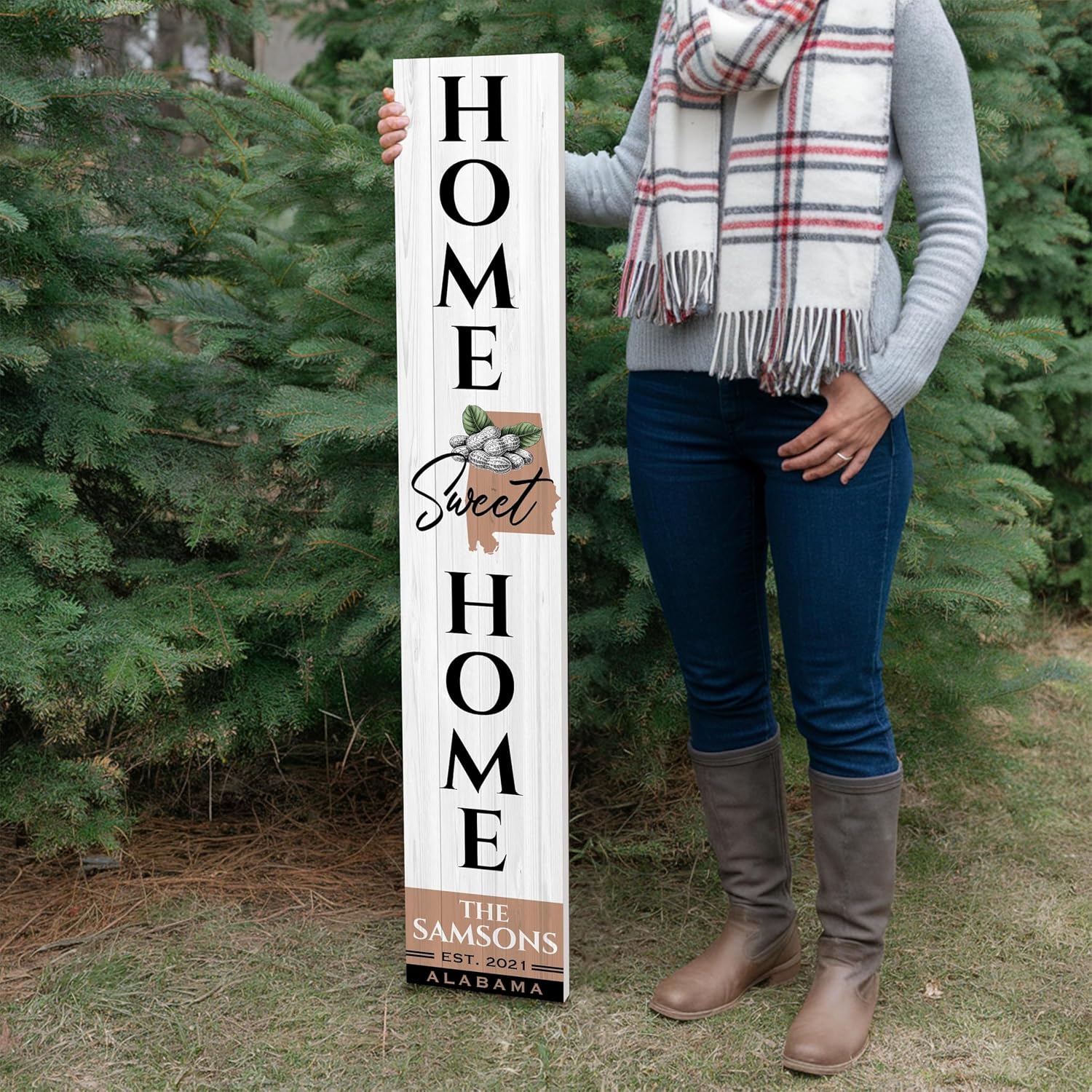 Personalized Alabama Welcome Sign for Front Porch, Custom Home Sweet Home Welcome Sign with Family Name and State, Welcome Home Decorations for Outdoors, 48x8" PVC Sign (AL)