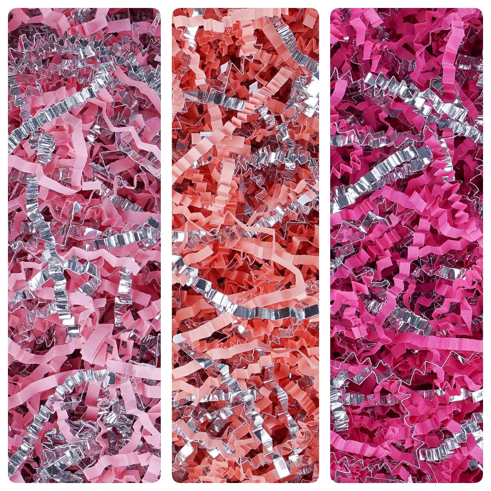 Carta da parati increspata, 0,5 kg, per confezioni regalo e cesti regalo, per Natale, Halloween e decorazioni per matrimoni, cestino pasquale, attività artigianali (rosa e argento)