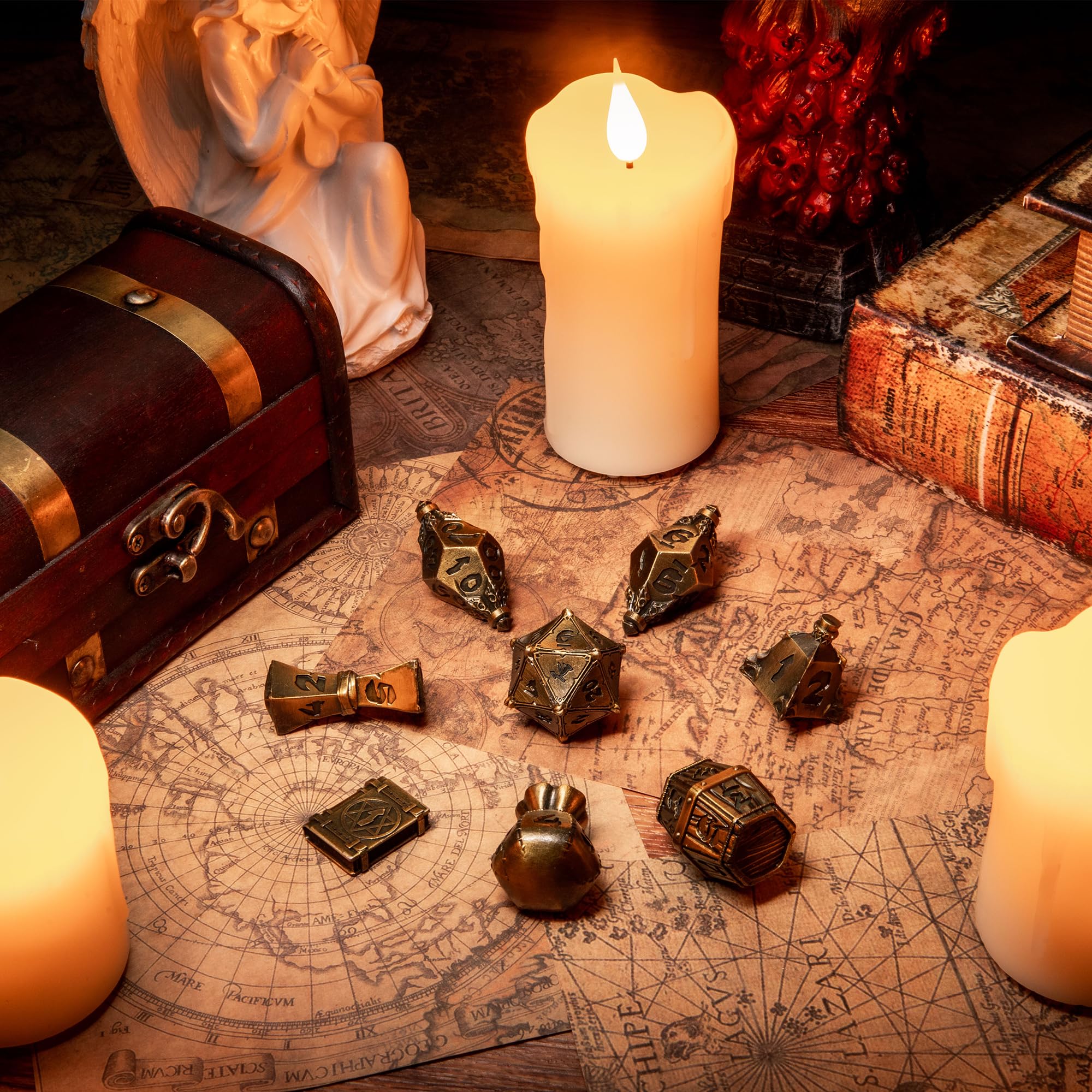 TOYVERSE Dwukolorowy zestaw wielościennych kości, stary złoty kolor, kości ze stopu, odpowiedni do D&D, DND, RPG, MTG, Dungeons and Dragons, gier planszowych i odgrywania ról, od 15 lat