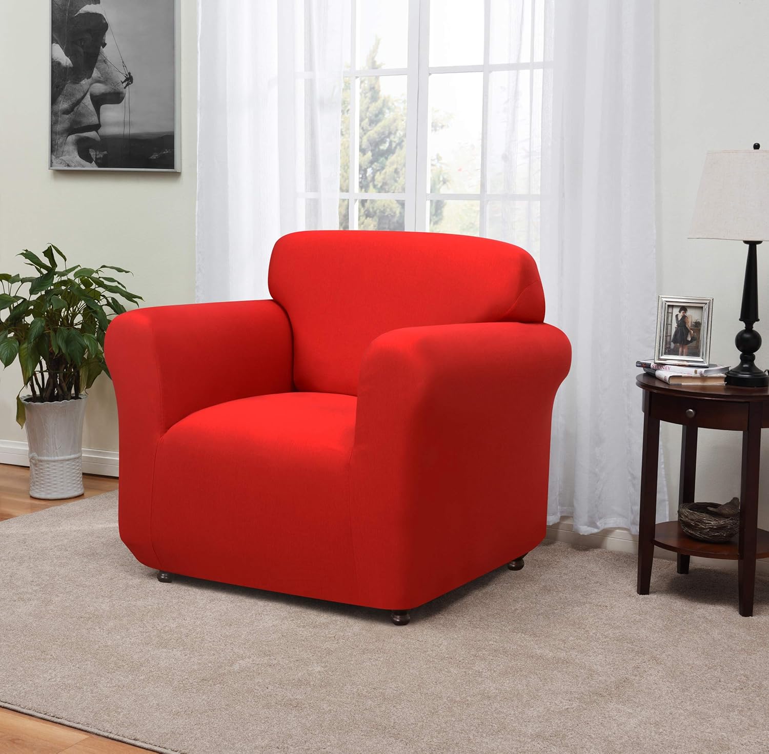 Madison Stretch Jersey Red Chair Slipcover, Solid : Home & Kitchen