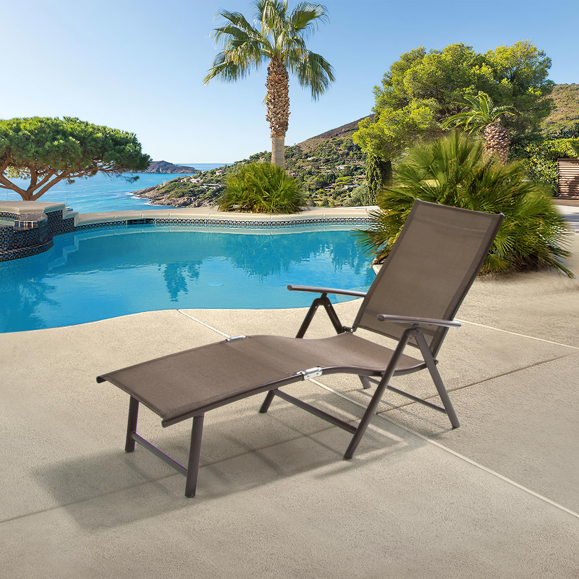 Pellebant Aluminum Patio Chaise Lounge Chair in brown, shown in an outdoor setting.