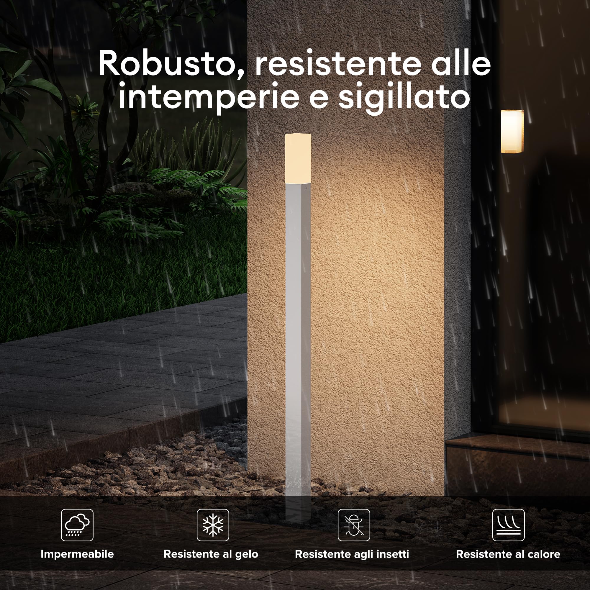 doporro Lampione da Giardino LED 3000K, Paletto Esterno Quadrato IP65 in Alluminio Grigio Scuro H40cm, Luce Calda per Vialetti, Giardini, Cortili e Ingressi