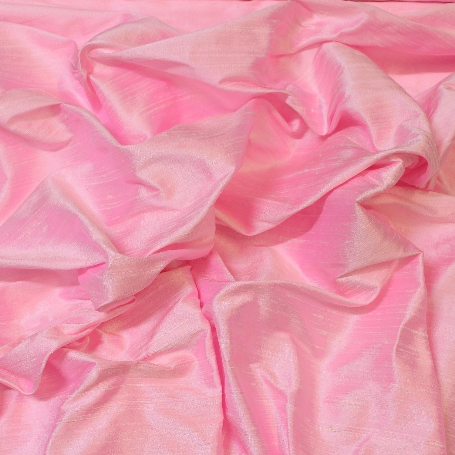 44" Wide - Iridescent Cotton Candy Pink Dupioni Silk, 100% Silk Fabric, by The Yard