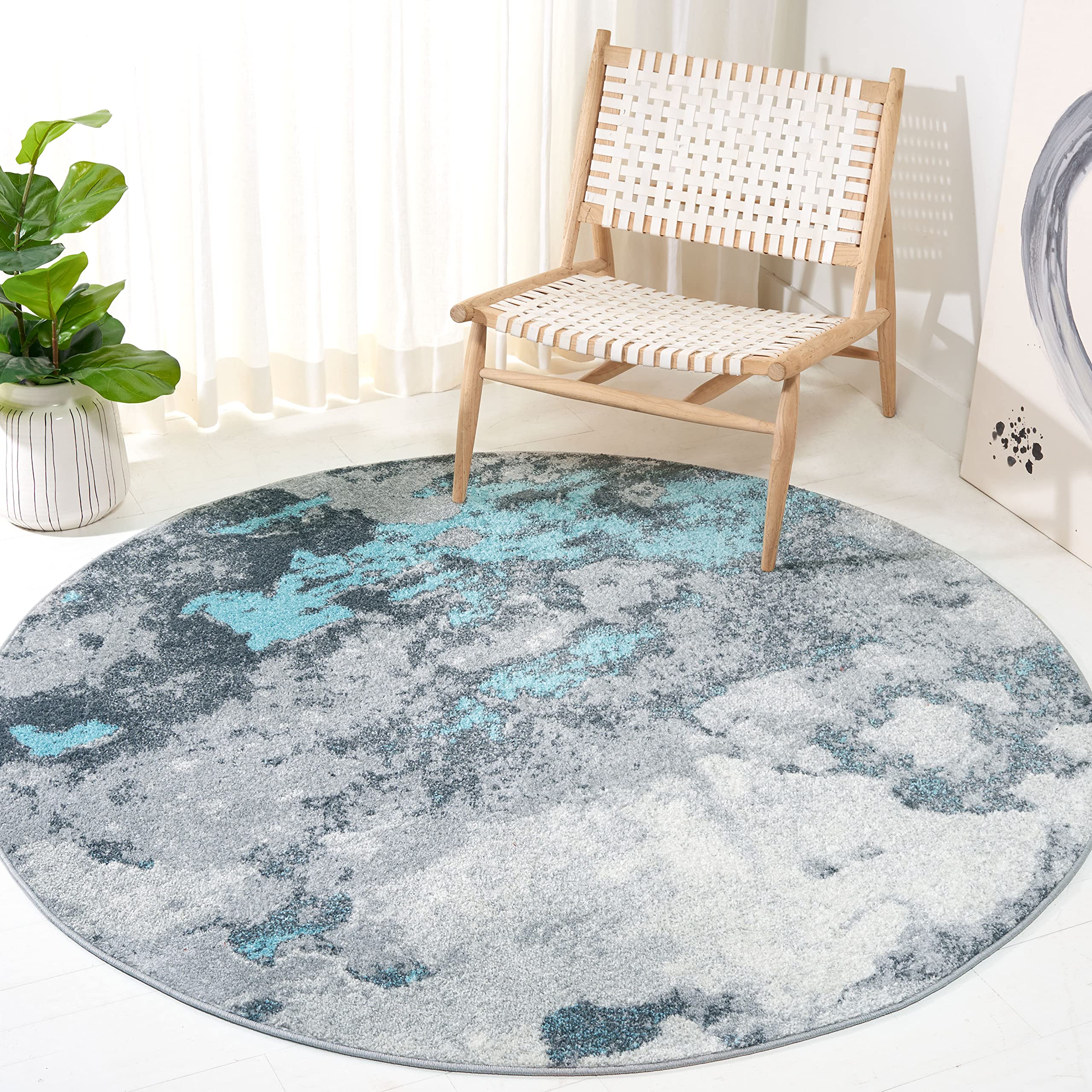SAFAVIEH Adirondack Collection 4' Round Turquoise / Grey ADR134K Modern Abstract Non-Shedding Dining Room Entryway Foyer Living Room Bedroom Area Rug