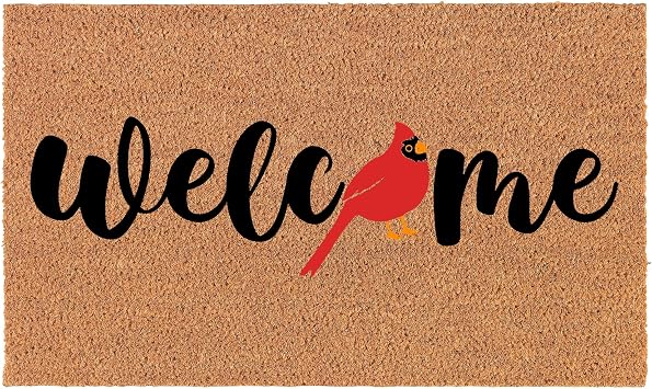 Welcome Doormat Coco Coir Door Mat Gift Welcome Red Cardinal Bird 30" x 18"