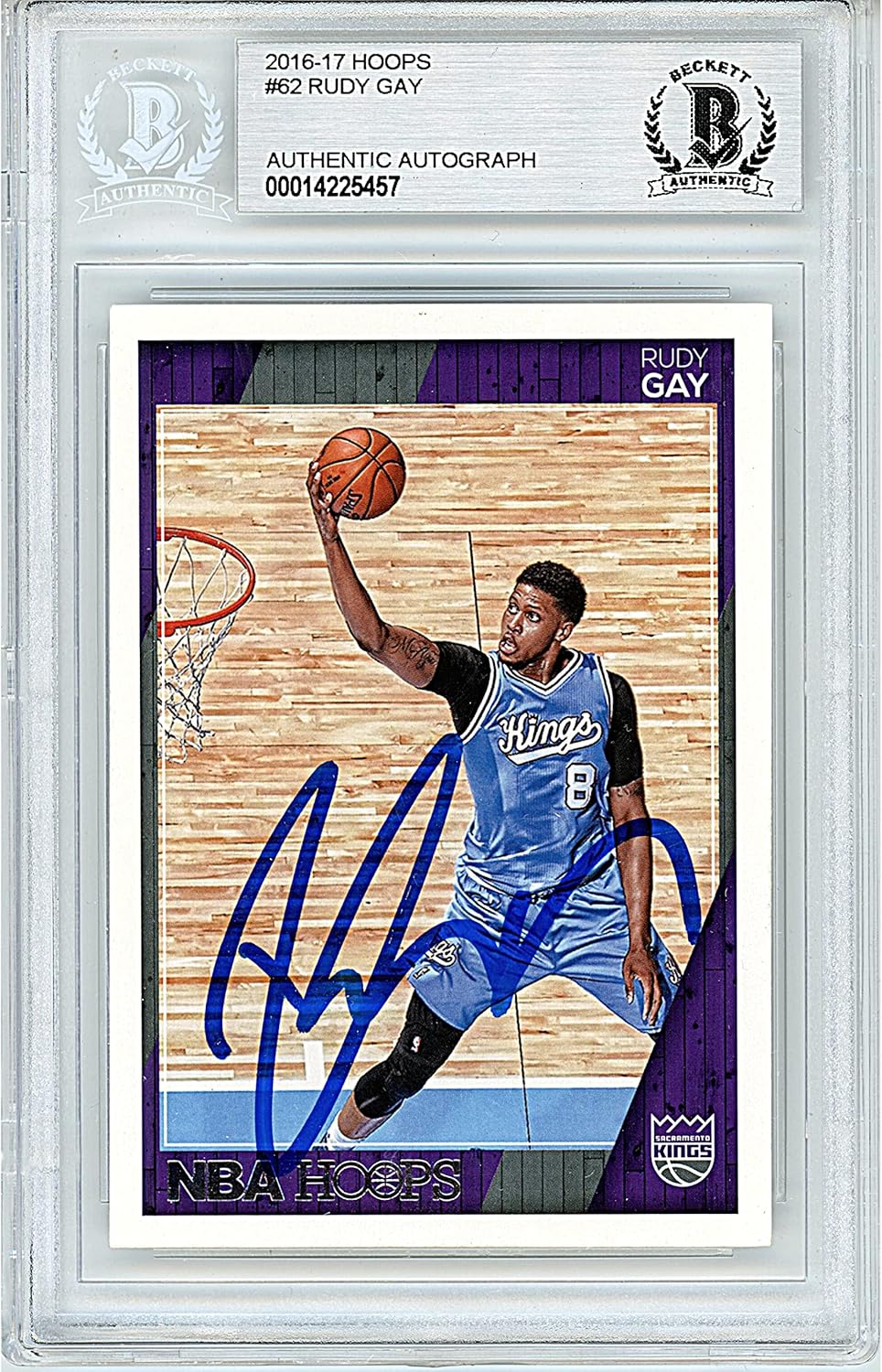 Rudy Gay Autographed 2016 2017 Panini Hoops #62 Basketball Trading Card Slab Beckett BAS Authentic Slabbed COA Played For Sacramento Kings NBA