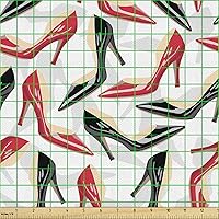 Vista 267 de Ambesonne Tela Geométrica por Yarda, Diseño Monocromo Patrón Abstracto de Líneas Continuas sobre Fondo Liso, Tela de Punto Elástico para Ropa