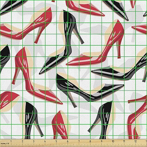 Miniatura 267 de Ambesonne Tela Geométrica por Yarda, Diseño Monocromo Patrón Abstracto de Líneas Continuas sobre Fondo Liso, Tela de Punto Elástico para Ropa