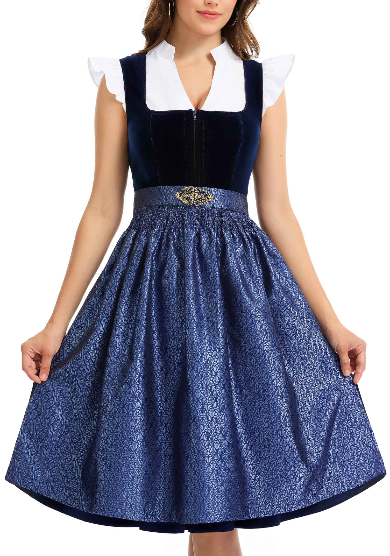 Dirndl Damen Midi Dirndlkleid Lang Samt Trachtenrock Trachtenkleid 3 Teilig | Dirndl Damen Trachten oktoberfest outfit Dresses Dirndelkleider komplettset mit 3 Teilig Dirndlkleid Schürze Dirndl Bluse