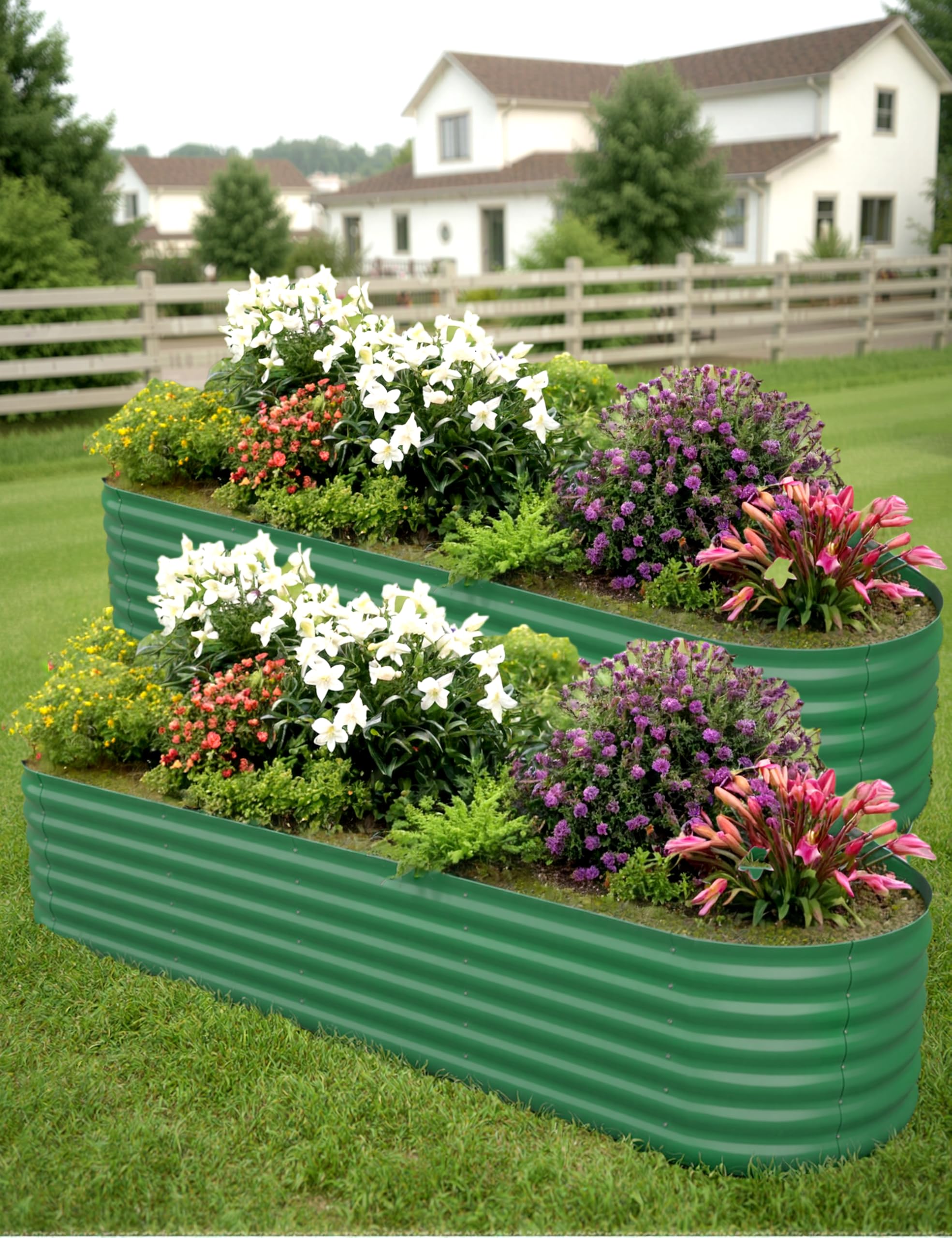 Jardinera de exterior de acero galvanizado reforzado GarveeLife verde