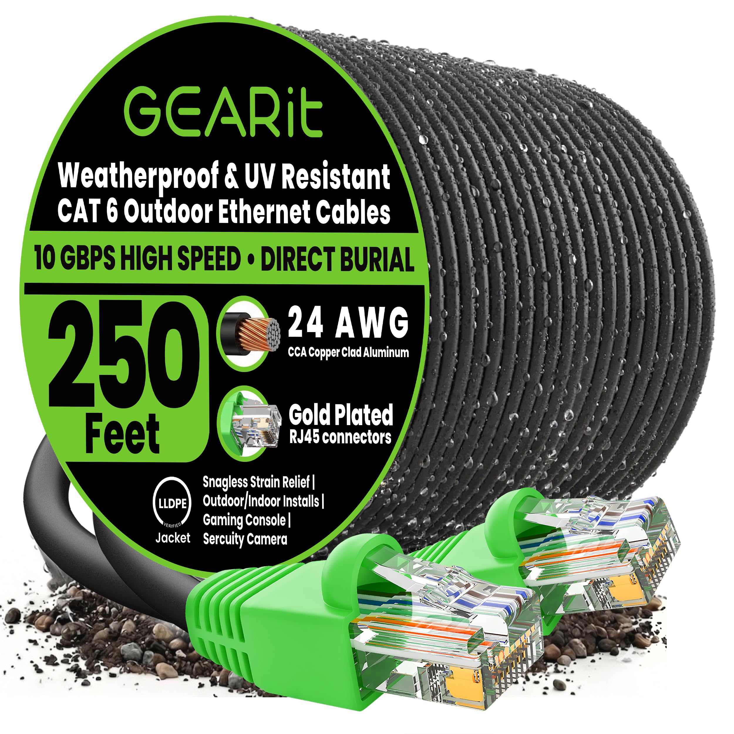 Amazon.com: GEARit Cat 6 Ethernet Cable 250 Ft, Outdoor Direct