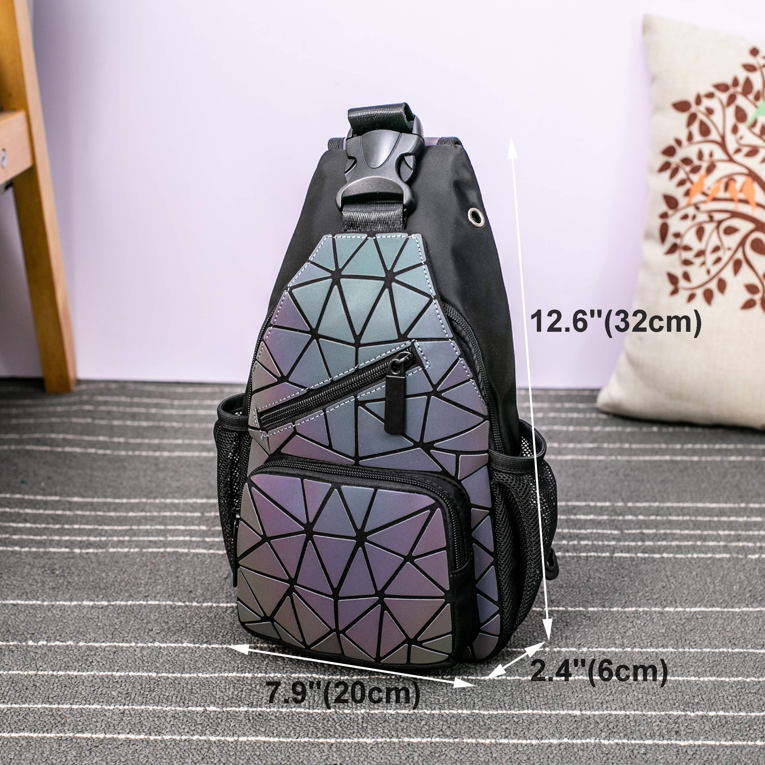 Geometrische Umhängetasche Geometrischer Rucksack Damen Leuchtender Holographic Rucksäcke Reflektierend Festival Tasche
