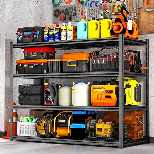 Miniatura 12 de Estantería de garaje de 3800 libras, estantes de almacenamiento de metal ajustables de 5 niveles, estantes de almacenamiento de garaje, resistentes