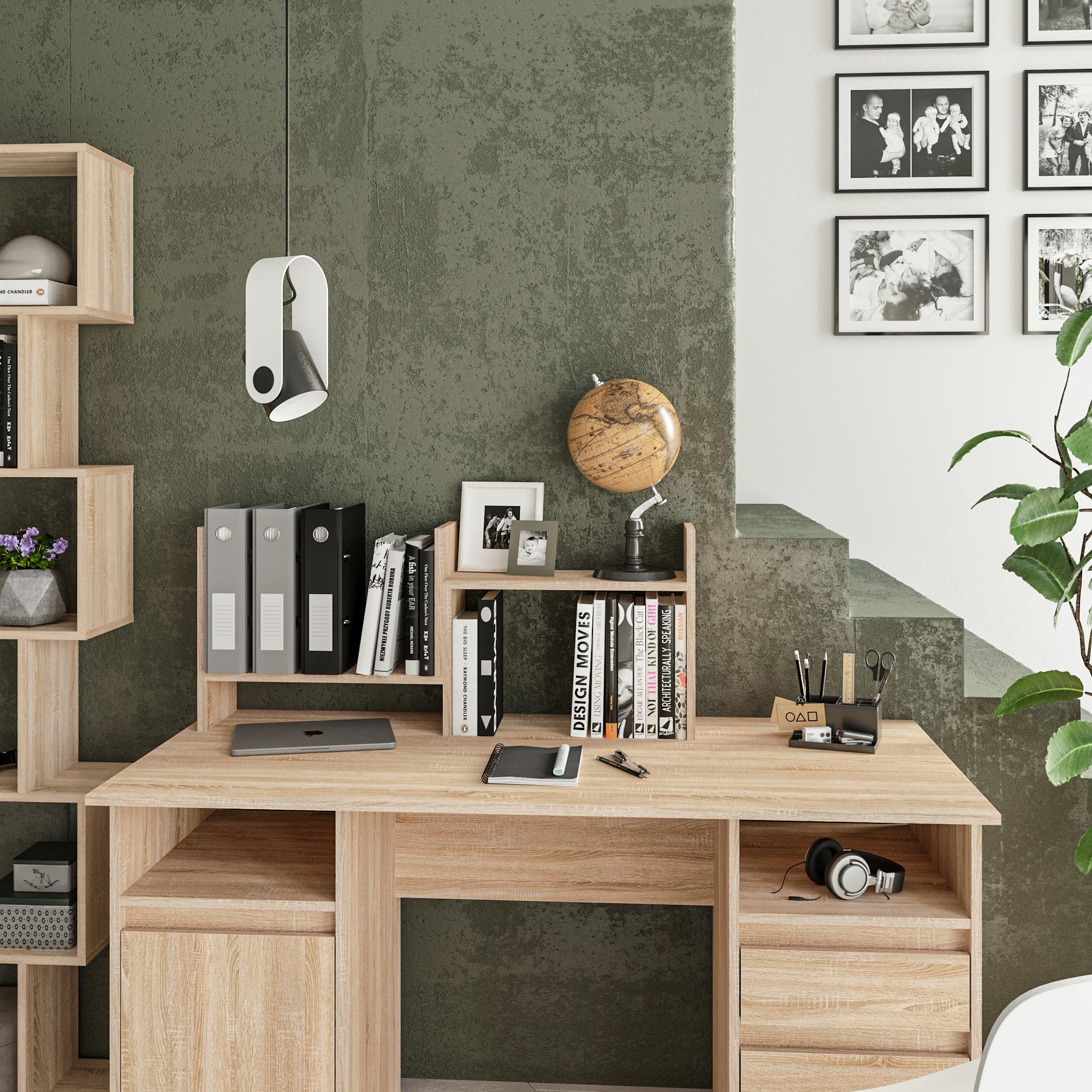 KOMTO Tischregal Schreibtisch Aufsatzregal - Regal Klein, Küchenregal Stehend für Arbeitsplatte, Desktop Bücherregal Sonoma Eiche | Shelf K 51-97 х 20 х 40 cm