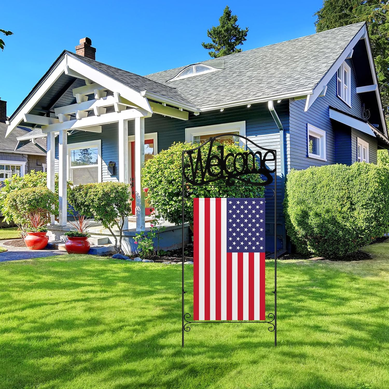 Garden Flag Holder Stand Garden Yard Flag Pole Stake Fits Max 14 x 25 Inch for Outside House Yard Lawn Outdoor Decor(Welcome) - Image 5