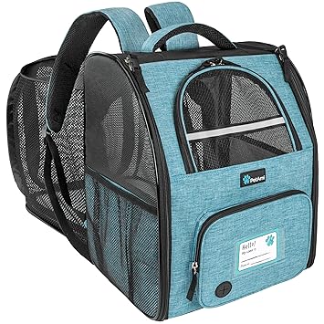 PetAmi Dog Cat Backpack Carrier, Expandable Pet Carrier Backpack for Travel Hiking, Small Medium Dog Puppy Large Cat Carrying Backpack, Airline Approved Ventilated Soft Back Support, 18 lbs, Teal Bl
