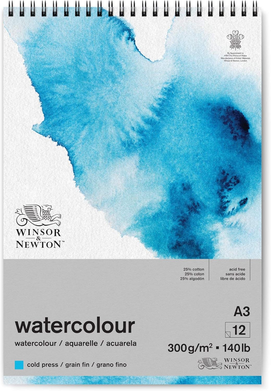 Winsor and Newton Watercolour Paper Pad, A5, 12 Sheets, 300 g/m, Glue Bound, Cold Pressed, Acid, Mixture of 25 Percent Cotton and Cellulose Fibres, Natural White
