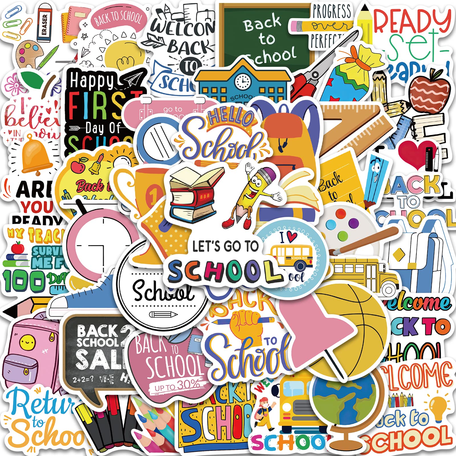 50Pcs Back to School Stickers Pupil Students,Vinyl Back-to-School Stickers Return to School Sticker Students Sticker for Water Bottles Laptop