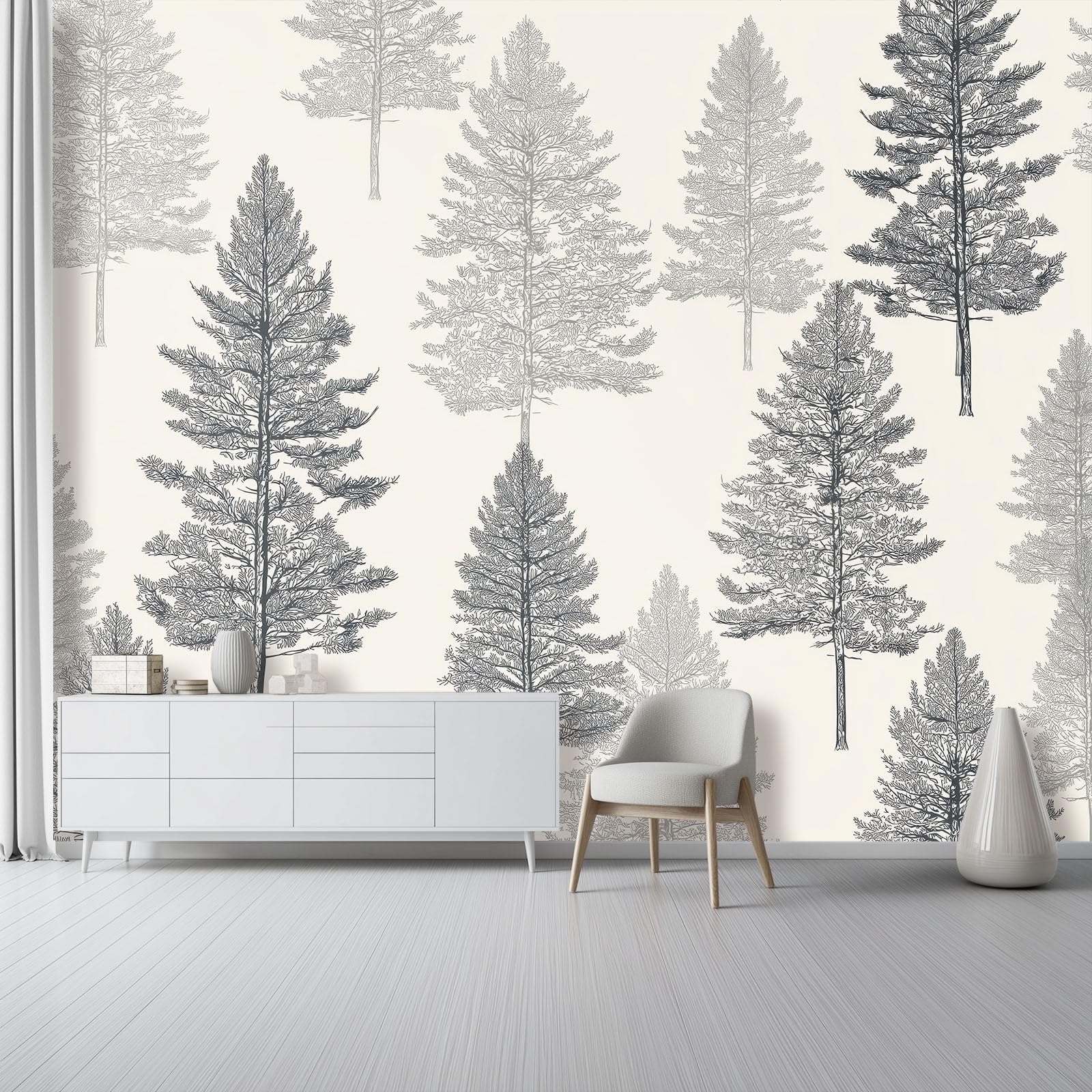 Papel tapiz Líneas de pinos retro Murales Papel Pintado Moderna Decoración 400 x 280 cm Lana Decoración De Pared Sala Cuarto Gris
