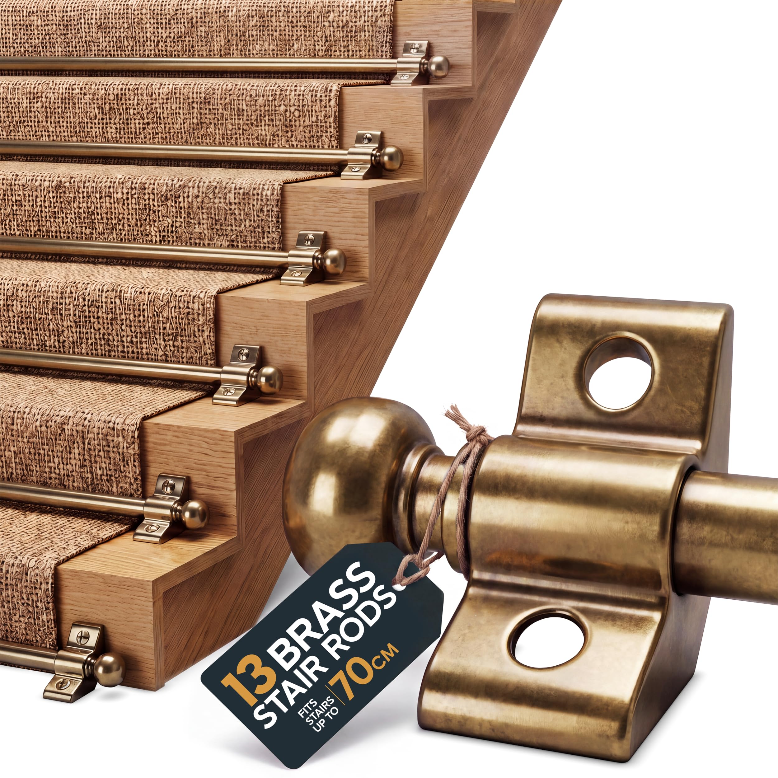DIY Doctor Brass Stair Rods 13 Pack for Stair Runner Carpet up to 70cm
