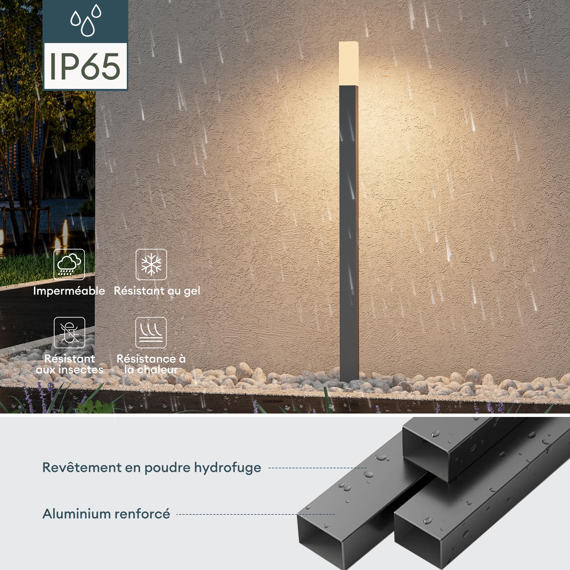 Mai & Mai Lampe sur Pied Extérieur LED IP65 38x38x806mm Gris foncé