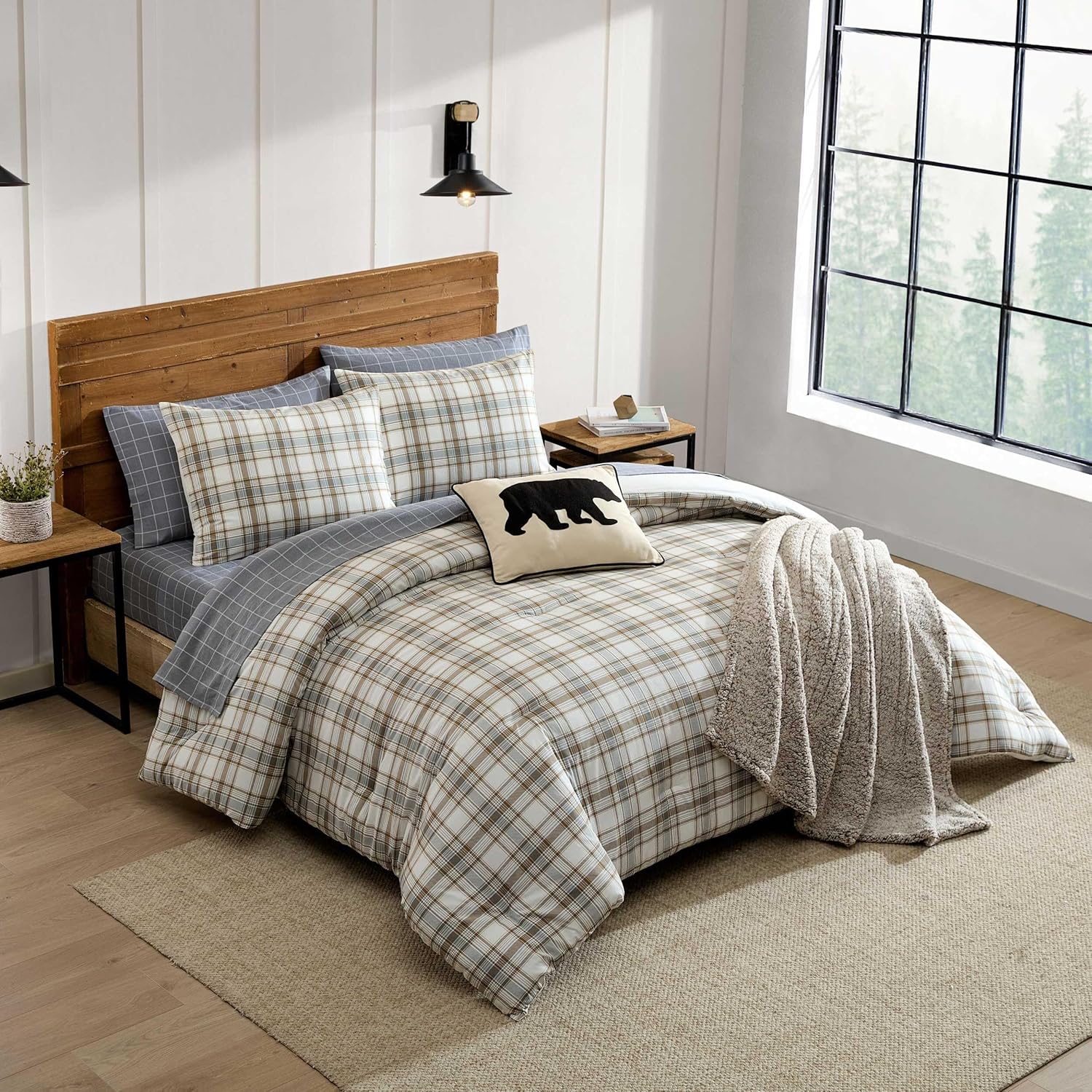 Eddie Bauer - Queen Bedding Comforter Sets, Naturally Soft & Smooth Cotton Bedding w/Matching Pillowcases, Reversible 3 Piece Bed Sets (Ashland Plaid Brown) - Image 3