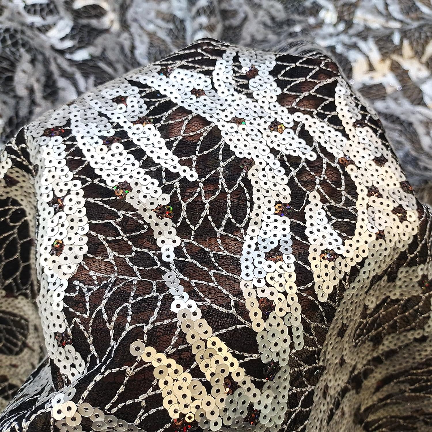 Bestway African Lace Fabric 5 Yards Silver Sequins Embroidery French Net Nigerian Wedding Party Dress Material