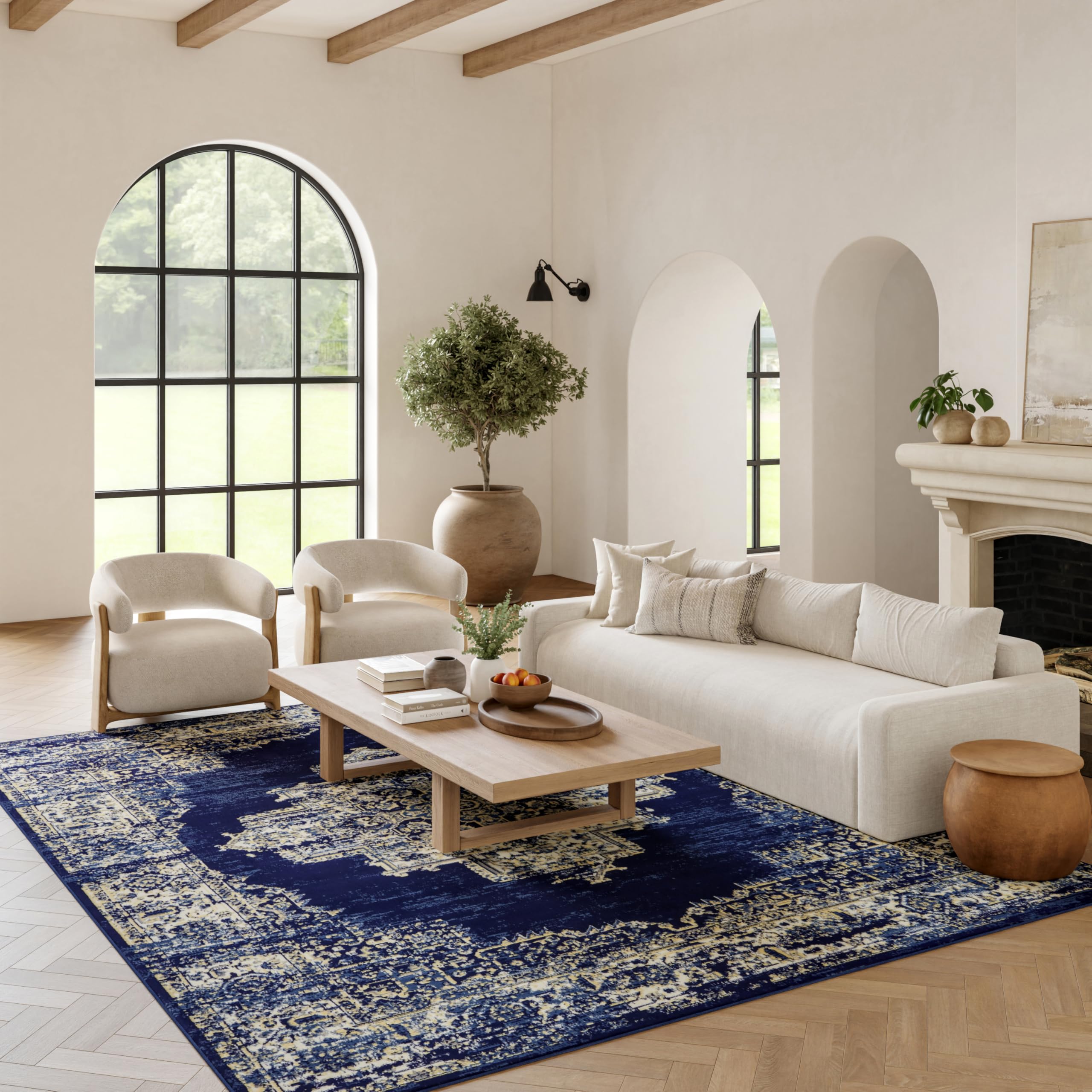 Nourison Grafix Traditional Navy Blue 7' x 10' Area -Rug, Easy -Cleaning, Non Shedding, Bed Room, Living Room, Dining Room, Kitchen (7x10)